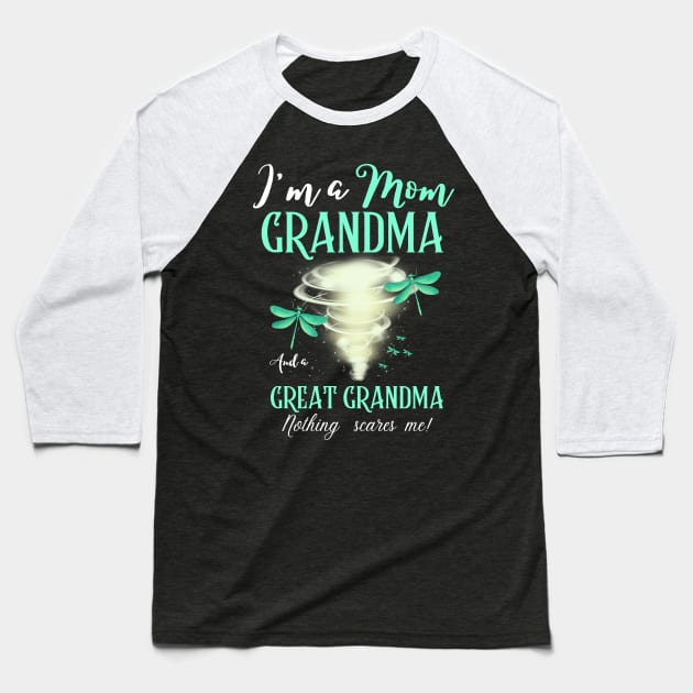 I’m A Mom Grandma And A Great Grandma Nothing Scares Me Cute Dragonflies Baseball T-Shirt by JustBeSatisfied